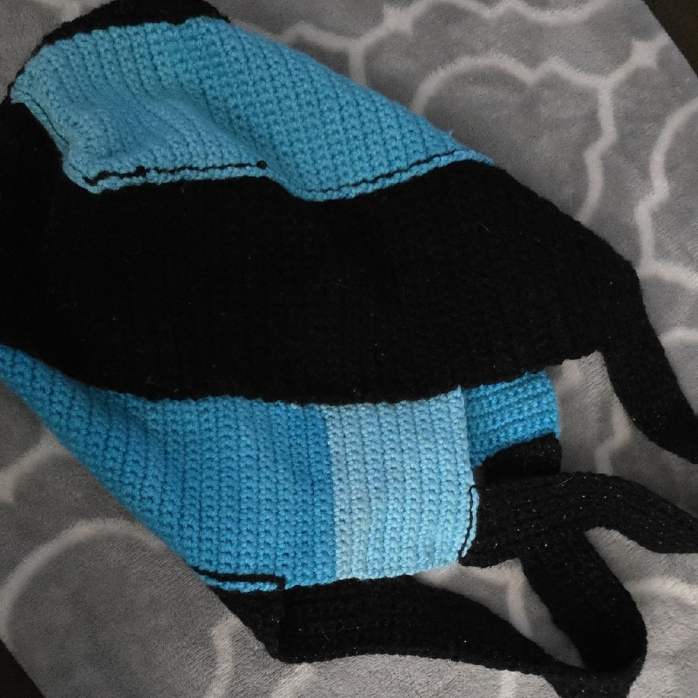 Blue and Black Crochet Tote Bag